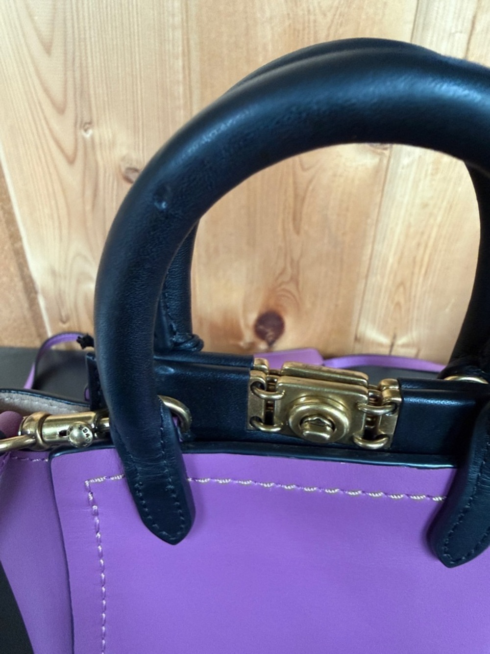 Purple Mini Tote Handbag with Black Handles - Picture 2 of 13